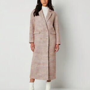 Long Women's Tweed Coat in Blush Pink